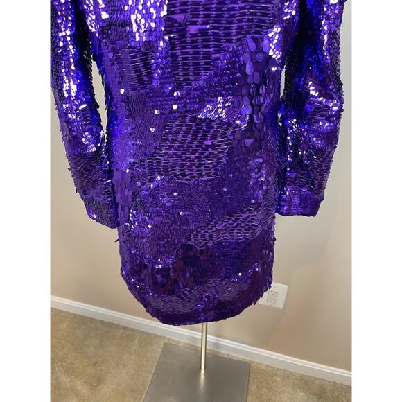 Retrofete April Sequin Embellished Long Sleeve Royal Purple Mini Dress Sz Large - Picture 5 of 12